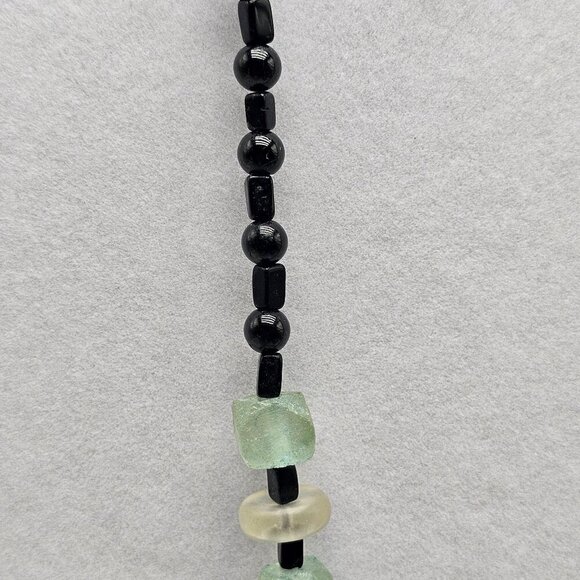 Handcrafted Recycled Green Glass Black Bead Necklace With Toggle Clasp - Picture 2 of 6